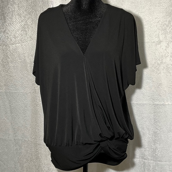 INC International Concepts Black Knot Front Blouse XL Women’s V-Neck Draped Top - Picture 1 of 11